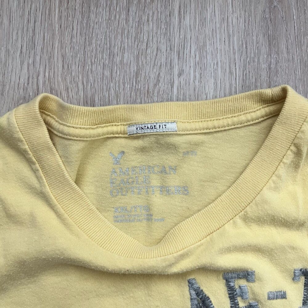 Vintage American Eagle Embroidered Tee Shirt Men's XXL Yellow Americana Preppy - Picture 3 of 6